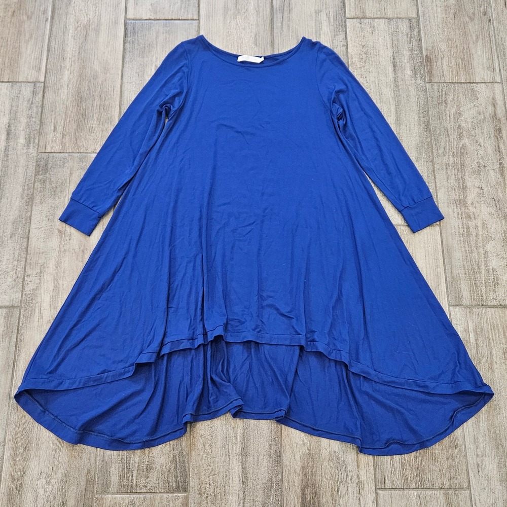 Anne Fontaine Maera Dress Women 38 S Blue Long Sleeve High Low Tunic Lagenlook